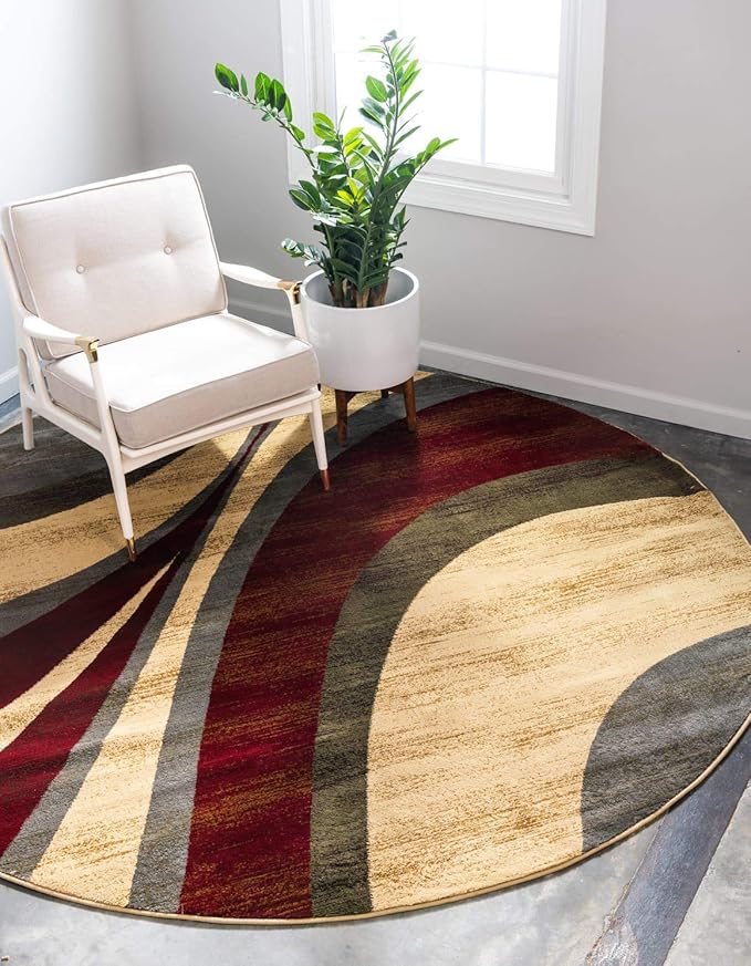 Unique Loom Barista Collection Area Rug - Ngada (4' 1" Round, Beige/ Red)