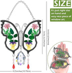 KY&BOSAM Crystal Butterfly Suncatcher Gifts for Mom Stained Glass Butterfly Wind Chime for Windows Hanging Pressed Rearl Flower Wings and Crystal Charm Gift for Mom Mother`s Day Birthday Christmas