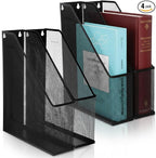 Sliner 4 Pack Metal Magazine Holder Black Mesh Steel Document Rack 1 Section File Organizer Extra Wide Magazine Folder Storage Desk Tidy for Office Home, 12.6”x 9.8”x 3”