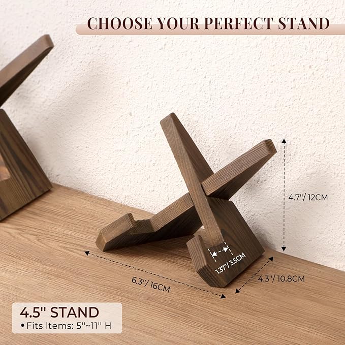 ANBOXIT Plate Stand for Display - 3 Pack 4.5 Inch Holder, Wooden Picture Frame Easel, Decorative Table Top Brown