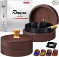 roygra Wooden Ash Tray with Lid (2 Pack), Outdoor Ashtray for Outside Patio, Smokeless Ashtrays for Cigarettes with 3 Holder, Smoking Accessories, Home Décor, Ashtrays for Smokers Indoor - Black