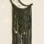 Boho Macrame Woven Wall Hanging for Kids, Crochet Crescent Moon Star Dream Catcher with Long Tasselt, Olive Cotton Handmade Bohemian Home Decor Decoration for Nursery Bedroom Dorm Room