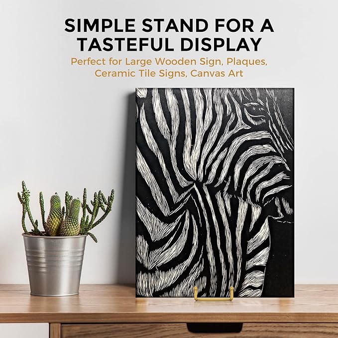 TR-LIFE 4 Pack 8 Inch Plate Stands/Holder for Display, Large, Gold Metal Picture Stand, Decorative Platter, Book, Plaques, Photo Frame Easel