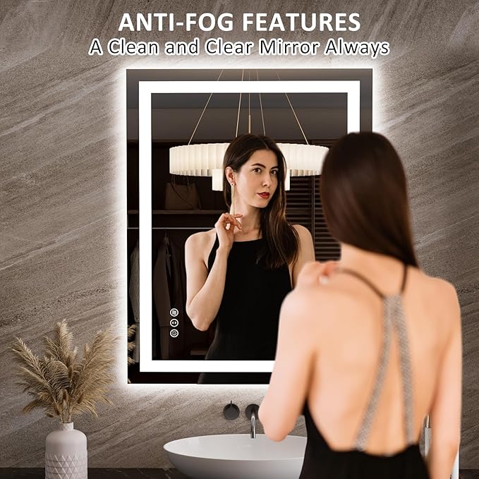 LOAAO 27.6"x35.4" LED Mirror for Bathroom, Lighted Bathroom Mirror with Lights, Anti-Fog, Dimmable, Memory Function, Clear Reflection