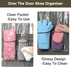 Over The Door Shoe Organizer - Space Saving Shoe Rack for Closet Door with 24 Crystal Clear Pockets and Metal Hooks, Shoe Holder Back of Door Organizers for Shoes, Gray Hanging Shoe Organizer (Gray)