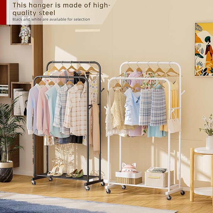 Clothes Garment Coat Rack Drying Clothing Racks Metal Freestanding for Hanging Clothes Portable Closet for Laundry Bedroom White