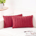 Aegero Pack of 2 Corduroy Decorative Throw Pillow Covers 12x24 Inch Soft Striped Pillow Covers Modern Farmhouse Home Decor for Sofa Living Room Couch Bed（Cranberry Red）