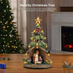 VISFLAIR 12'' Christmas Tree Lighted Manger Nativity Scene, Musical Holy Family Collectible Buildings Figurines LED Light Play Silent Night Music, Holiday Decorations Gifts for Family or Friends