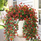 Artificial Hanging Flowers Plants for Outdoor Spring Decoration,2 PCS Faux Silk Daisy with Eucalyptus Leaves,UV Resistant Look Real for Outside Home Indoor Planter Porch Patio Balcony Yard Decor