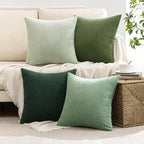 MIULEE Boho Farmhouse Sage Green Throw Pillow Covers 18x18 Inch Set of 4 Mordern Nordic Cushion Covers Soft Corduroy Spring Home Decor for Couch Bed Sofa Living Room Forest Green