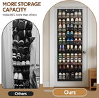 MISSLO 30 Pairs Over the Door Shoe Organizer Breathable Mesh Hanging Shoe Rack for Closet Storage with Wide Deep Pockets 10 Tier Shoes Holder Fit All the Family's Sneakers, Boots, Heels (Black, 71")