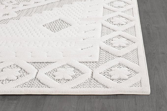 Modern Micro Loop Indoor Area Rugs for Living Room Bedroom Kitchen Geometric Trellis White 5x7 Luxury Durable Low and High Pile Non-Shedding Stain Resistant Soft Area Carpet 5 x 7