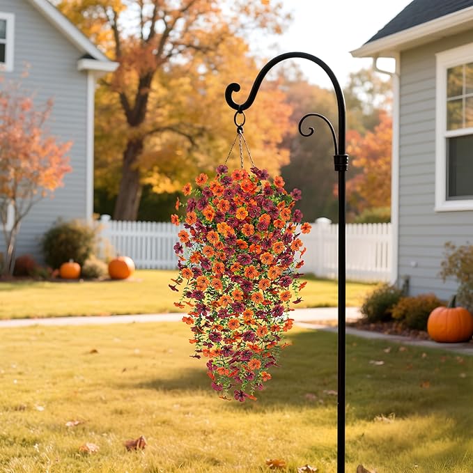 Artificial Hanging Flowers for Outdoors Fake Plants Decoration, 2 Packs Faux Silk Daisy Flower Realistic Outdoor Flowers UV Resistant Porch Patio Window Yard Indoor Spring Decor(Orange Brown)