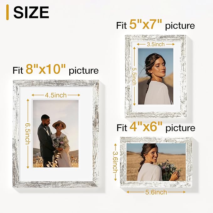 Vittanly 15 Pack Picture Frames Collage Wall Decor for Mounting or Tabletop Display, Gallery Frame Set for Family, Multi Sizes Including 3pcs 8x10, 6pcs 5x7, 6pcs 4x6, Distressed White