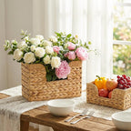 Woven Hanging Magazine Holder, Water Hyacinth Hanging Magazine Basket 11.8 x 4.3 x 7.9 Inch Wall Mounted Basket for Mail Woven Wall Magazines Rack with Handle for Home Office