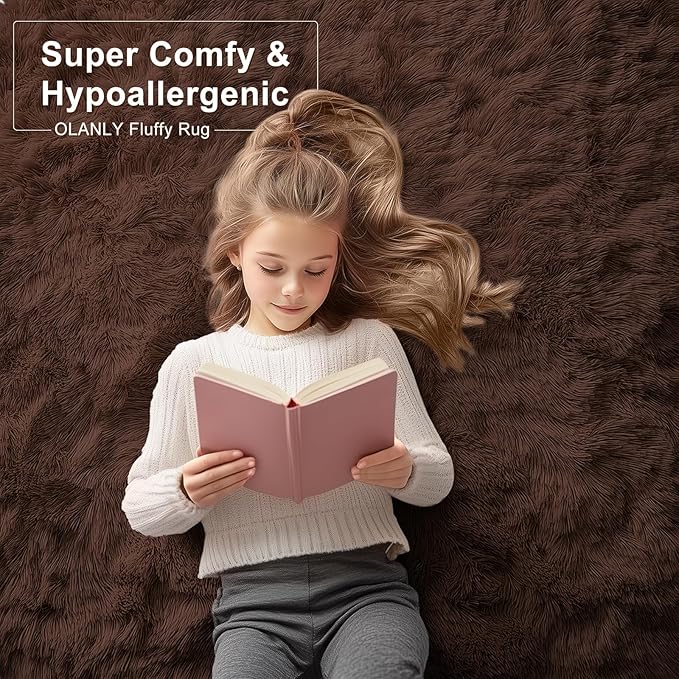 OLANLY 6x6 Area Rugs for Living Room Bedroom, Machine Washable Soft Fluffy Shaggy Bedside Rug, Indoor Floor Carpet for Kids Girls and Boys, Dorms, Nursery Rooms, Home Decor Aesthetic, Coffee