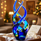 Hand Blown Glass Decor - Cobalt Blue Glass Sculpture - Ocean Theme Spiral Kinetic Figurine, Light Reactive Gradient Decor for Home Office Garden, Ideal Gift for All Occasions