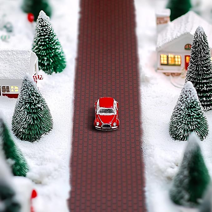 Iceyyyy 4 Pcs Christmas Village Reddish Brown Brick Road-39 x 3.5 Inch Cuttable Christmas Village Landscape Road-Miniature Xmas Village Accessories for Home Garden Street Landscape Decorations
