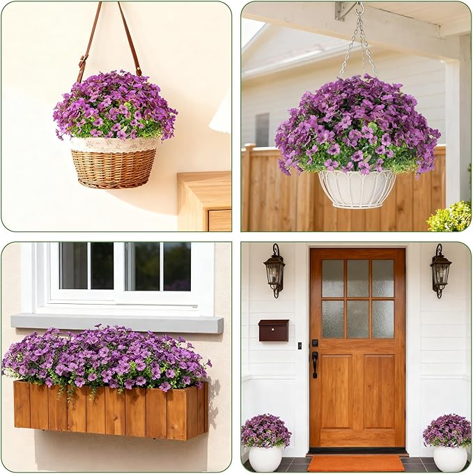16 Bundles Artificial Flowers for Outdoor Realistic Faux Flower Spring Summer Garden Home Decoration, Hanging Daisy with Eucalyptus Leaves Fake Plants Greenery Balcony Porch Patio Front Door Decor