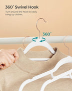 SONGMICS Velvet Hangers, Set of 50 Clothes Hanger with Rose Gold Swivel Hook, Non-Slip, and Space-Saving, 0.2-Inch Thick, 17.1-Inch Long for Coat, Shirt, Dress, Pants, Tie, Cloud White UCRF021W02