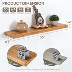 Marsmiles 30 inch Floating Shelves for Wall Solid Elm Wood Shelves|Rustic Wall Mounted Shelves with Heavy-Duty Invisible Bracket for Bathroom Living Room Kitchen|Rounded Edge Design|Natural, 2 Pack