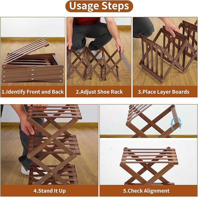 Shoe Rack Foldable, Portable Shoes Organizer Standing Shelf, Multifunctional Vertical Narrow Shoe Rack for Entryway, Closet, Bedroom and Hallway(Dark Brown, 4 Layers)