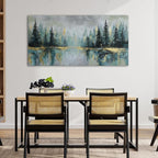 Green Forest Wall Art Vintage Fog Pine Trees Landscape Wall Decor Nature Green and Gold Forest Lake Scenery Canvas Prints Pictures Farmhouse Artwork for Kitchen Living Room Home Decorations 35x70"
