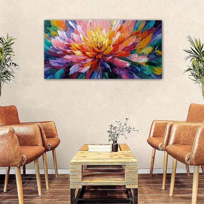 Abstract Lotus Wall Art Zen Wall Decor Large Colorful Lotus Flower Pictures for Bedroom Yoga Spa Room Abstract Blossom Floral Canvas Prints Meditation Artwork for Living Room Home Decorations 24x48"