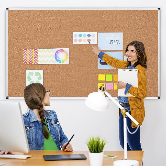 Extra Large Cork Bulletin Board 72" X 48", Silver Aluminum Framed 6'x4' Corkboard for Wall, Wall Mounted Notice Pin Board with 18 Push Pins for School, Home & Office