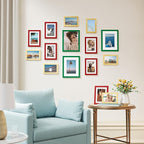 Vittanly 15 Pack Picture Frames Collage Wall Decor, Multi Sizes Including 3pcs 8x10, 6pcs 5x7 and 6pcs 4x6 Photo Frames, Gallery Frame Set for Wall or Tabletop Display, Green, Red and Gold