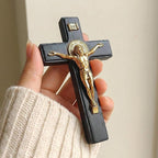 PHYUKEY Wooden Wall Cross with Jesus Christ Small 5.5in Standing Crucifix with Detachable Stand for Wall Hanging or Tabletop Display, Christian Gift & Catholic Home Decor