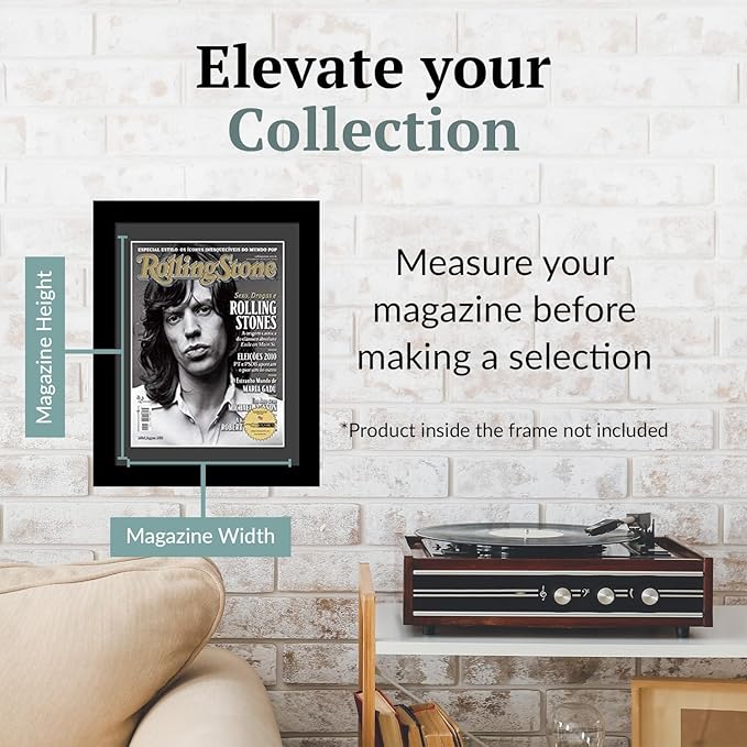 Creative Picture Frames 10.5 x 12.5 Magazine Frame with Full-Strength Glass, Holds Up To A 1/4" Thick Media with Installed Hangers for Easy Mounting, 12x14 Manhattan Black Frame with Black Mat