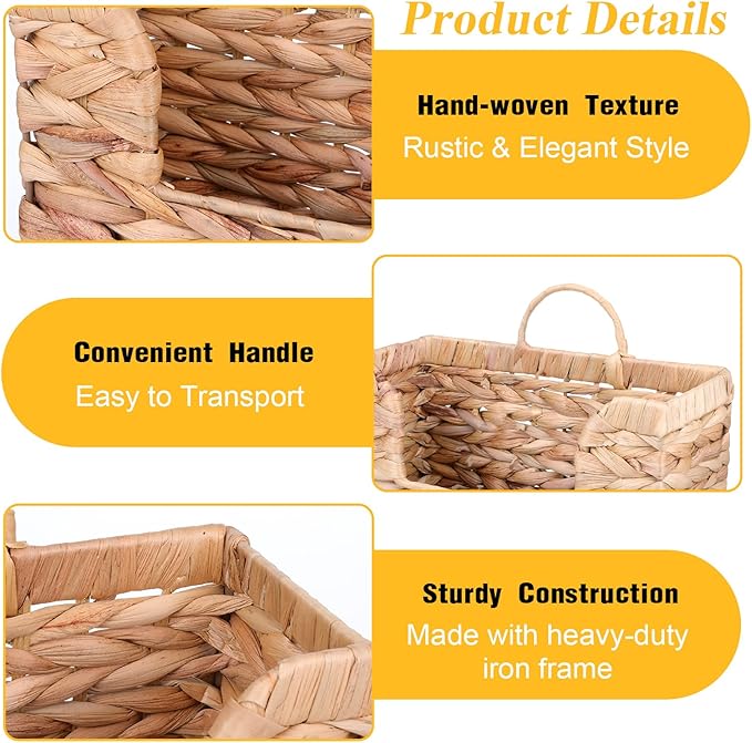 Woven Hanging Magazine Holder Water Hyacinth Magazine Basket Wall Mounted Woven Mail Organizer Wicker Storage Box with Handle Newspaper Rack Decorative for Home Office