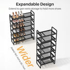 SNTD Shoe Rack - Expandable Shoe Organizer for Closet, Adjustable Metal Shoe Shelf Storage, Stackable Long Shoe Stand Holder for Garage, Entryway, Door Entrance (Black, 6-Tier)
