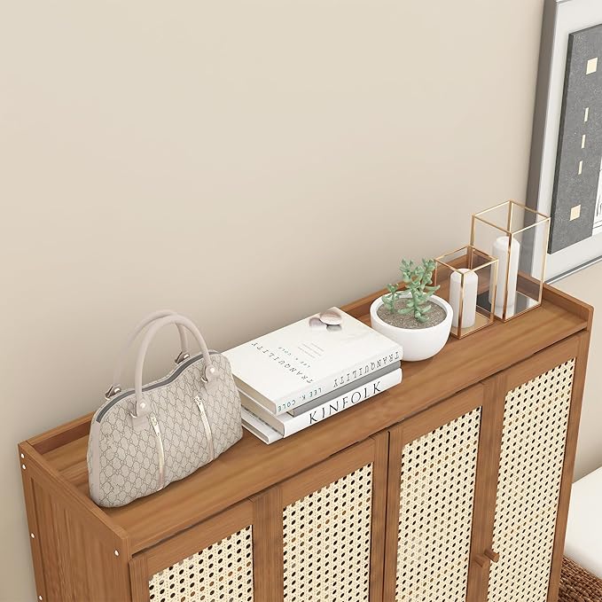 Upgraded Shoe Storage Cabinet,39 Pairs Rattan Shoe Cabinet Storage,8 Tier 45" Tall Large Shoe Cabinet,Boho Farmhouse Cabinet with Doors for Hallway Living Room Closet(47.2" W 8 Tier)