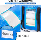 TAILI 2 Tier Extra Large Moving Bags, 4 Pack Blue Heavy Duty Totes for Storage with Visible Window, Wrap Around Handles, Storage Bags for Space Saving, Alternative to Moving Boxes