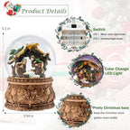 Christmas Snow Globe Musical - Nativity Snowglobe Vintage Water Snow Globes LED Light Change Music Box Home Christmas Decor for Kids Gold