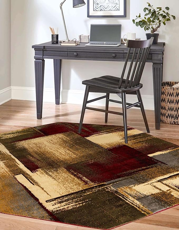 Unique Loom Barista Collection Area Rug - Timor (7' 1" Octagon, Multi/Red)