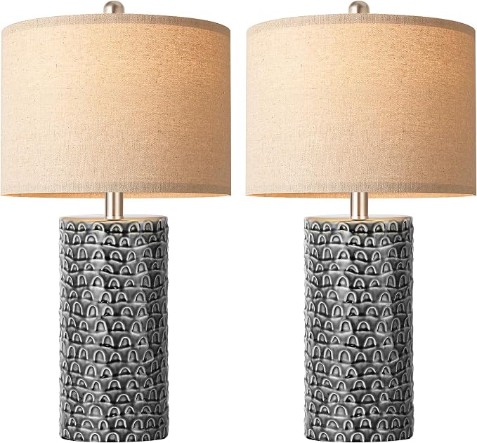 PARTPHONER 23" Modern Ceramic Table Lamp Set of 2, Table Lamps for Living Room, Rustic Farmhouse Bedside Lamps Nightstand lamp for Bedroom, Desk Lamp for End Table Home Decor Black