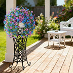 Artificial Fake Hanging Flowers Plants for Outdoor Spring Decoration, 2 PCS Faux Silk Daisy Flower UV Resistant Look Real for Outside Patio Porch Garden Balcony Yard Home Summer Decor(Perple Blue)