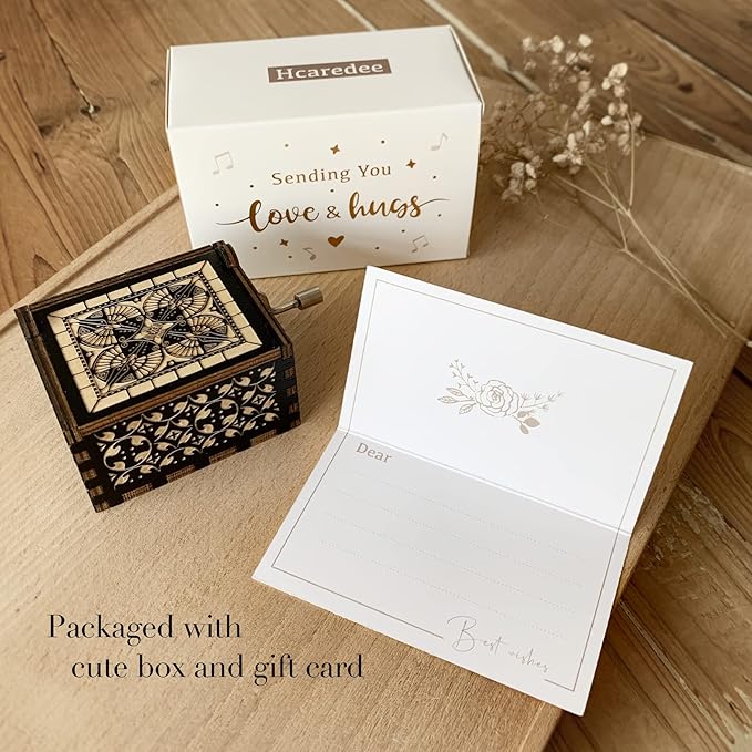 Music Box Gifts for Grandma You are My Sunshine Hand Crank Engraved Wooden Musical Boxes Sunflower Gift for Grandmother on Birthday Christmas Mothers Day(Black)