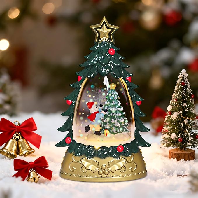 Impress Life Musical Christmas Tree Snow Globe Lantern with Music & Light, Glittering Snow Water Lantern Battery Operated Holiday Decor for Home