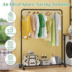 Simple Trending Standard Clothes Clothing Garment Rack with Storage Shelves, Rolling Clothes Organizer on Wheels for Hanging Clothes, Black