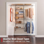 Rubbermaid Configurations Deluxe Custom Closet Kit, 3-6 Ft. Adjustable Metal Wire Shelving, Titanium Finish, Expandable Organization System, Hardware Included, for Home Closet/Pantry/Laundry/Mudroom
