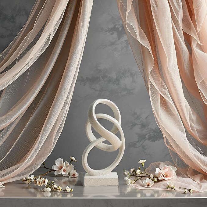 10" Modern Abstract Ribbon Decorative Sculpture, Knot Sculptures,Home Decor,Coffee Table Statues,Dining Living Room Desk Decor（White）