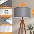 OUTON Grey Large Drum Lamp Shades for Floor Lamps, 16" Top x 16" Bottom x 9" High, Easy to Assemble, Replacement Linen Lampshades for Table Lamps & Bedside Lamps (1.65" Spider)