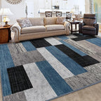 FlyDOIT Modern Geometric Patchwork Area Rug, 4x6 Blue Large Rugs for Living Room, Rockwood Collection Indoor Rugs for Bedroom, Throw Carpet Floor Decor for Entryway Dining Room Office Nursery