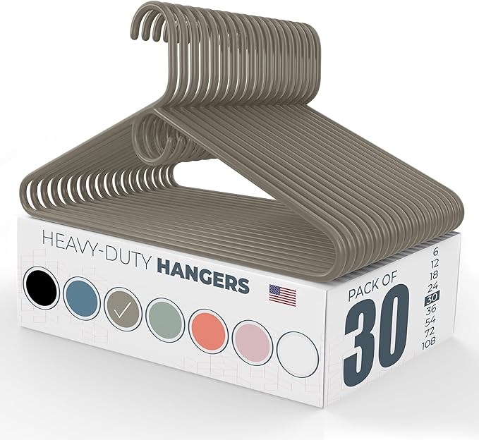 Neaties Heavy Duty Clothes Hangers 30 Pack – Made in the USA – 8lb Capacity Plastic Hangers for Adult Clothing – Durable for Pants, Coats, Jackets, or Jeans – Gray