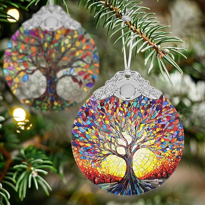 Jocidea Christmas Ornaments - Stained Glass Tree of Life - Traditional Christmas Decor - Multicolor - Glass - Hanging Ornaments - 1 Count - Unscented - Ideal for Gifting