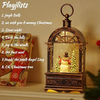 Christmas Snow Globe Lantern Water Glittering Window Snowman Child with Music, USB Lined/Battery Operated Lighted Lantern for Christmas Festival Decoration Gifts